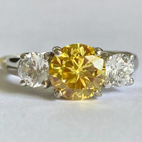 Sterling Silver Yellow Cubic Zirconia Ring Cocktail Size 9 10 Round Cut 925 - Picture 3 of 13